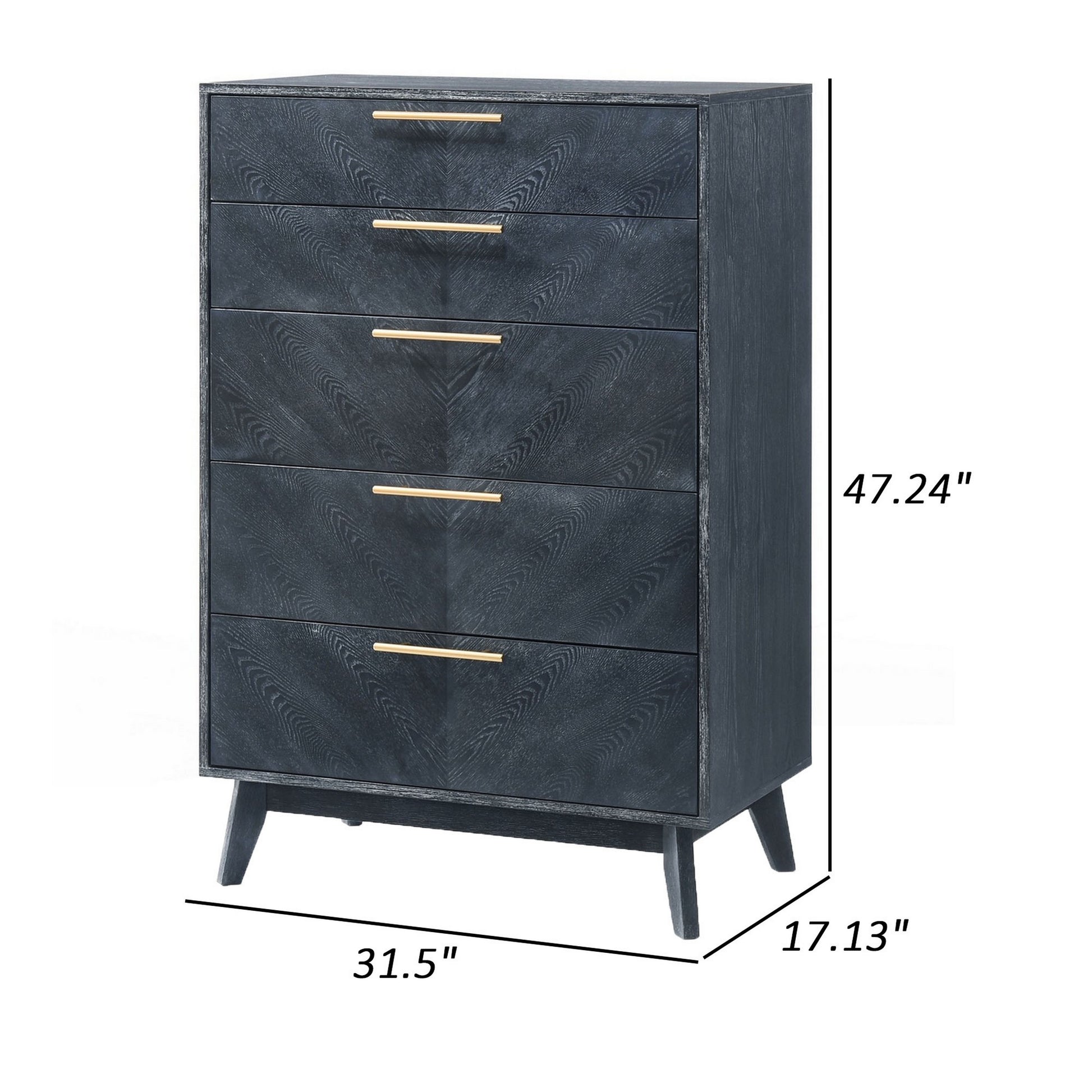 Cid Coy 47 Inch Tall Dresser Chest 5 Drawer Gold Metal Ash Gray Wood By Casagear Home BM311766