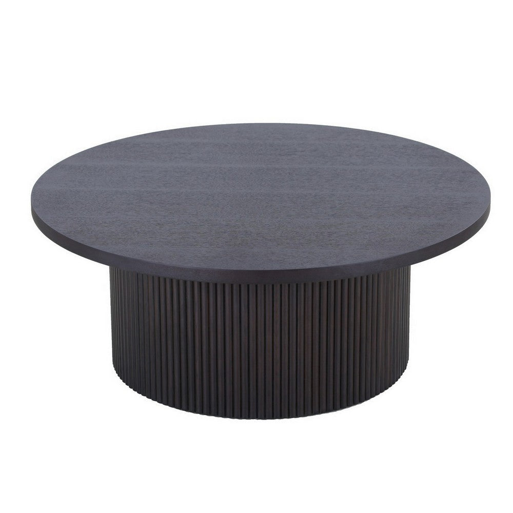 Cid Cue 35 Inch Coffee Table Tambour Pedestal Base Black Ash Veneer Finish By Casagear Home BM311768