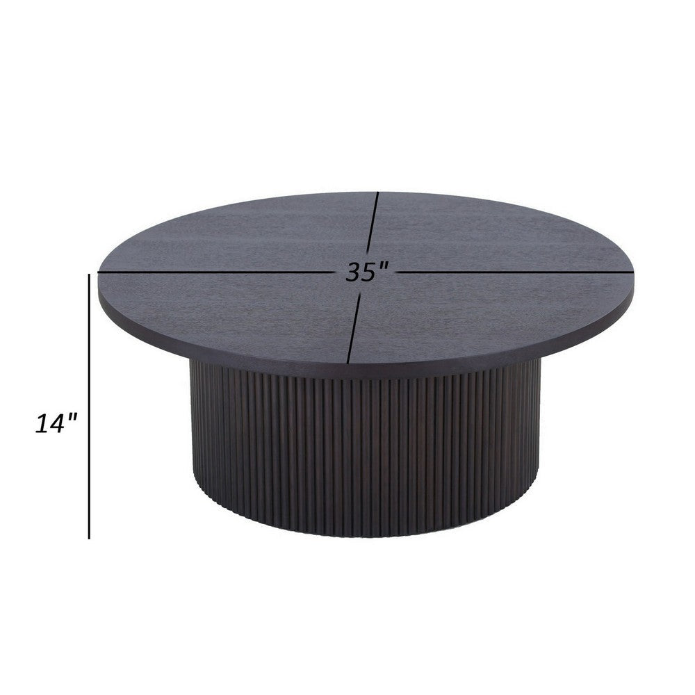 Cid Cue 35 Inch Coffee Table Tambour Pedestal Base Black Ash Veneer Finish By Casagear Home BM311768