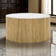 Cid Jolie 32 Inch Coffee Table, White Marble Top, Brown Mango Drum Base By Casagear Home
