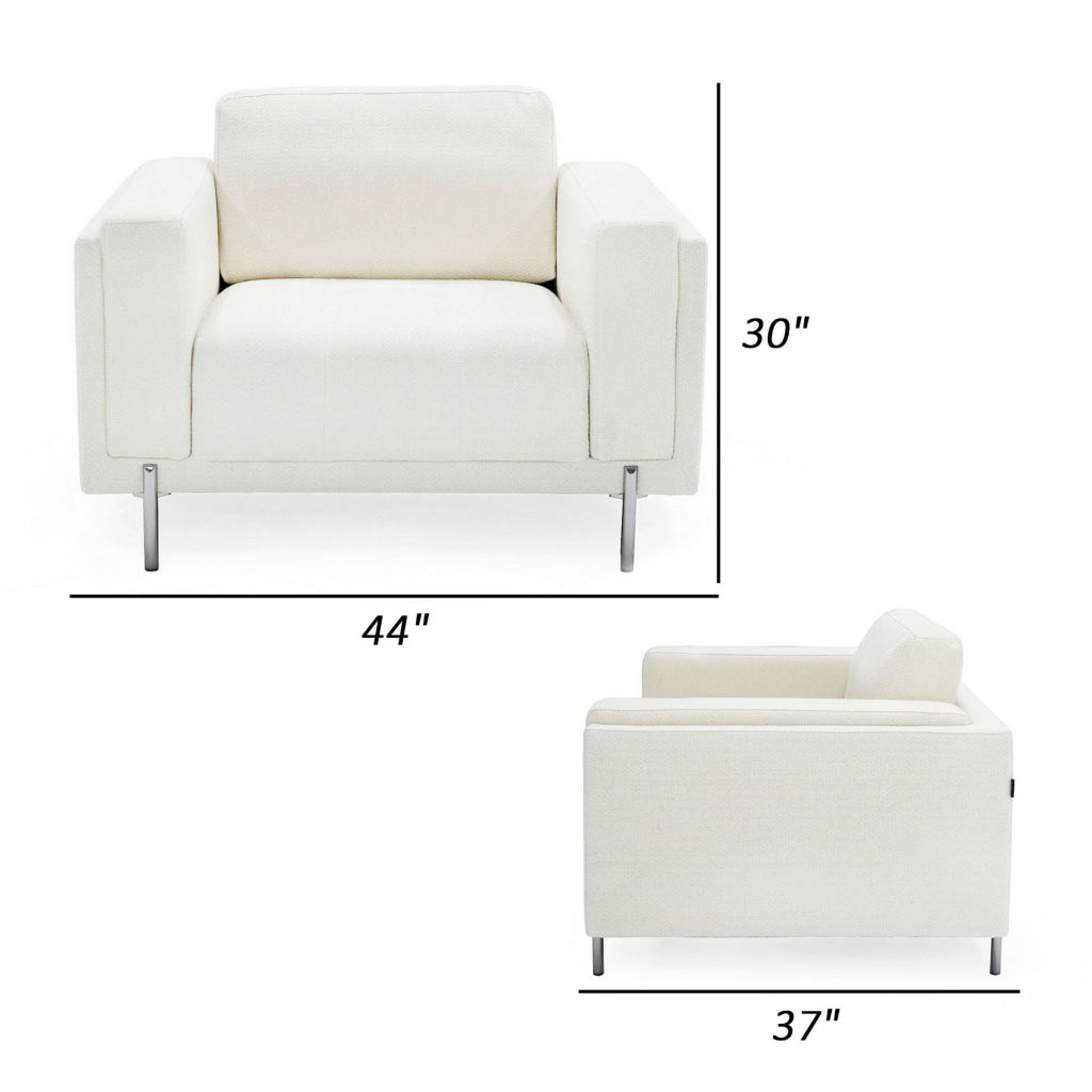 44 Inch Chair Tuxedo Square Arms Metal Legs Off White Fabric Upholstery By Casagear Home BM311776