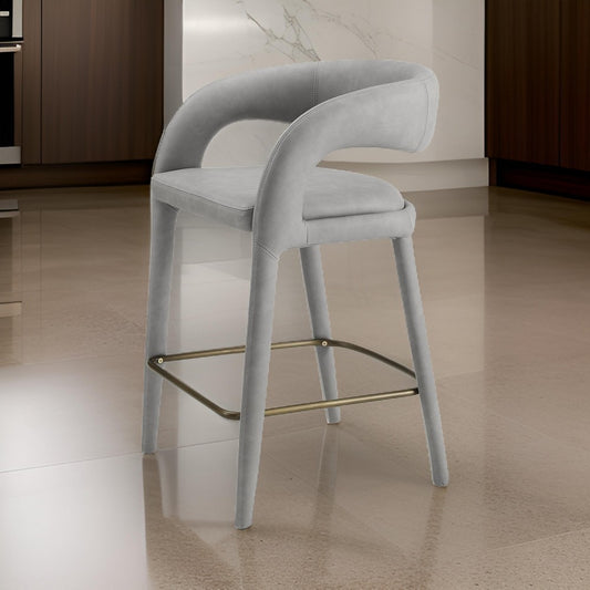 Cid Taya 26 Inch Counter Stool Chair, Tapered Legs, Gray Faux Leather By Casagear Home