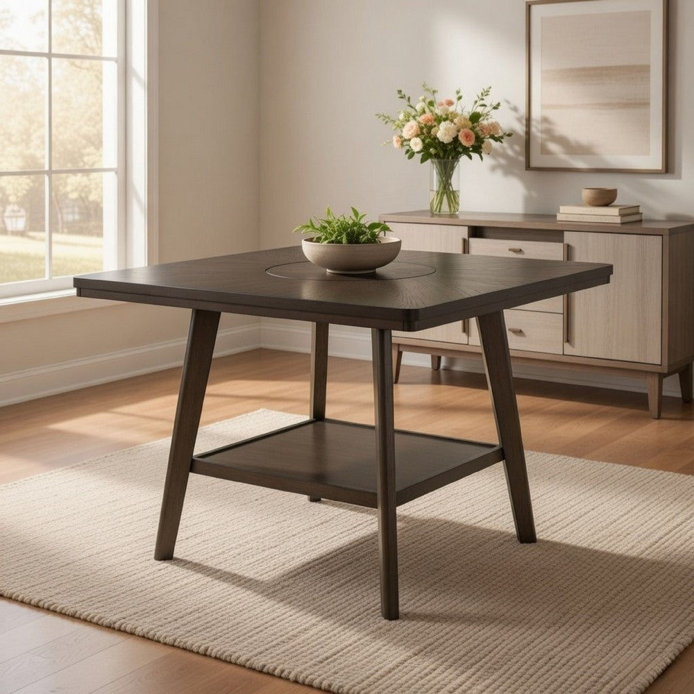 Felix 47 Inch Counter Height Dining Table, Wood Frame with Shelf, Brown By Casagear Home