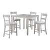 Cher 5 Piece Set Counter Height Dining Table, 4 Chairs, Gray Fabric, Wood By Casagear Home