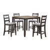 Cameron 5 Piece Set Counter Height Dining Table, Chairs, Brown, Gray Fabric By Casagear Home