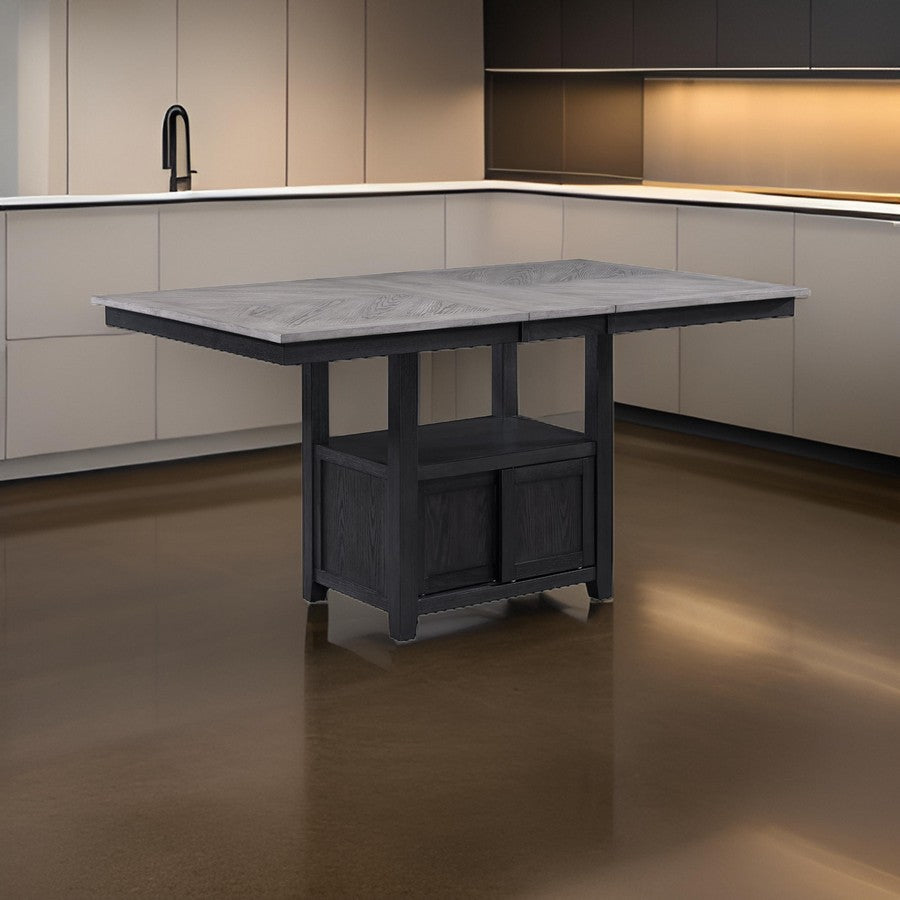 Patricia 60 -72 Inch Counter Height Table, Extendable, Light Gray, Black By Casagear Home