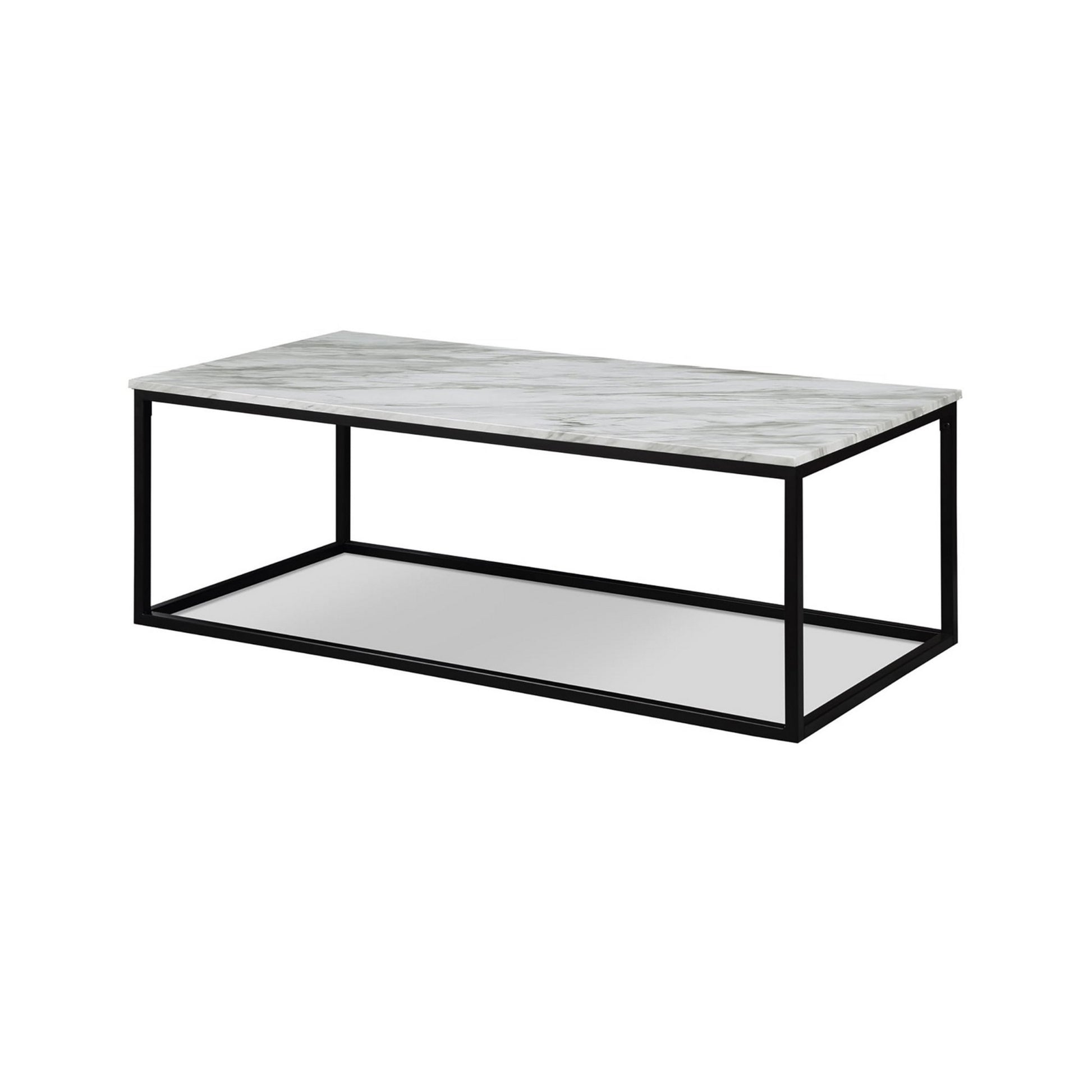 Rebecca 3pc Nesting Coffee and End Table Set Black Metal White Marble Top By Casagear Home BM311800