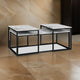 Rebecca 3pc Nesting Coffee and End Table Set, Black Metal, White Marble Top By Casagear Home