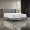Lih California King Bed, Wingback Tufted Headboard, Wood Legs, Gray By Casagear Home