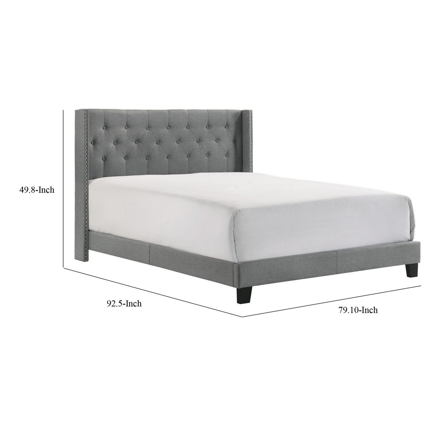 Lih Full Bed Tufted Headboard Wood Frame Fabric Black Legs Gray By Casagear Home BM311802