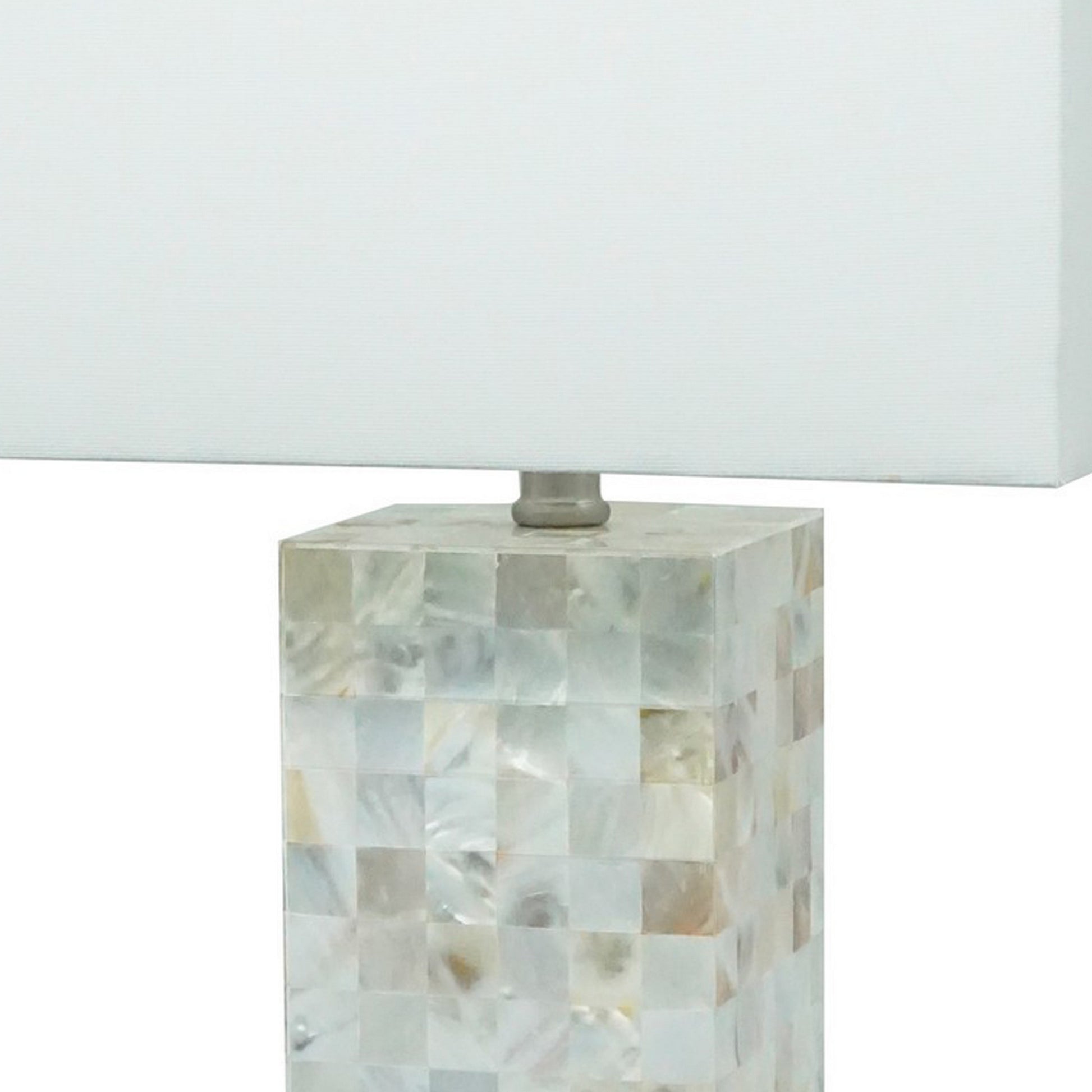 27 Inch Table Lamp Set of 2 Square White Shade Steel Base Marble White By Casagear Home BM311803