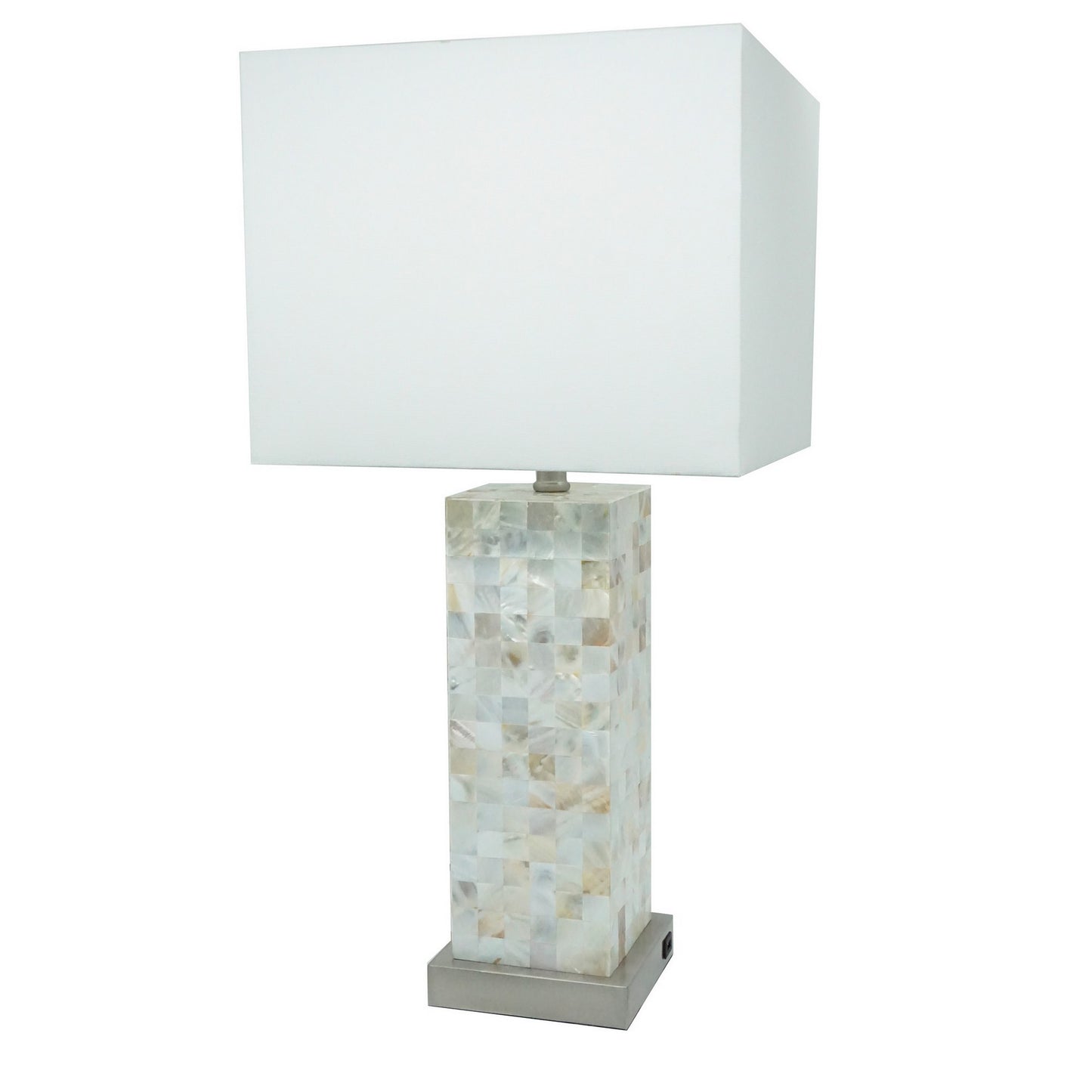 27 Inch Table Lamp Set of 2 Square White Shade Steel Base Marble White By Casagear Home BM311803