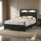 Yoh Queen Size Bed, Wood, Headboard with Lights and Shelves, Black By Casagear Home