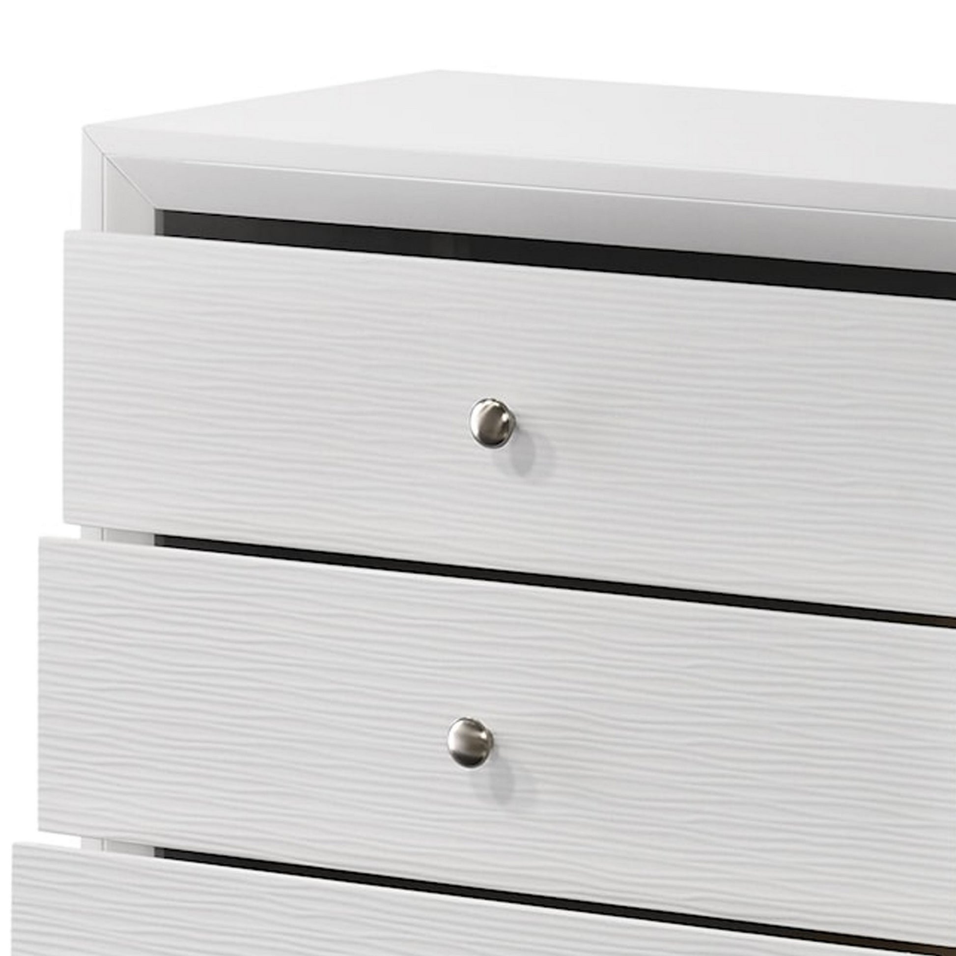 Eve 47 Inch Tall Dresser Chest 5 Drawers with Metal Knobs White Wood By Casagear Home BM311821