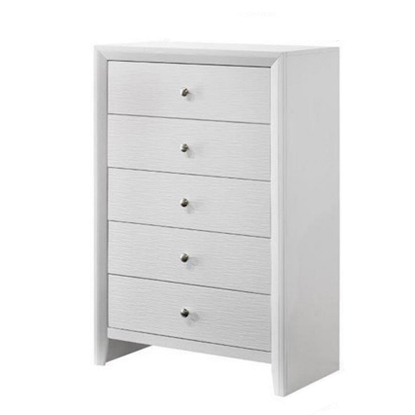 Eve 47 Inch Tall Dresser Chest 5 Drawers with Metal Knobs White Wood By Casagear Home BM311821