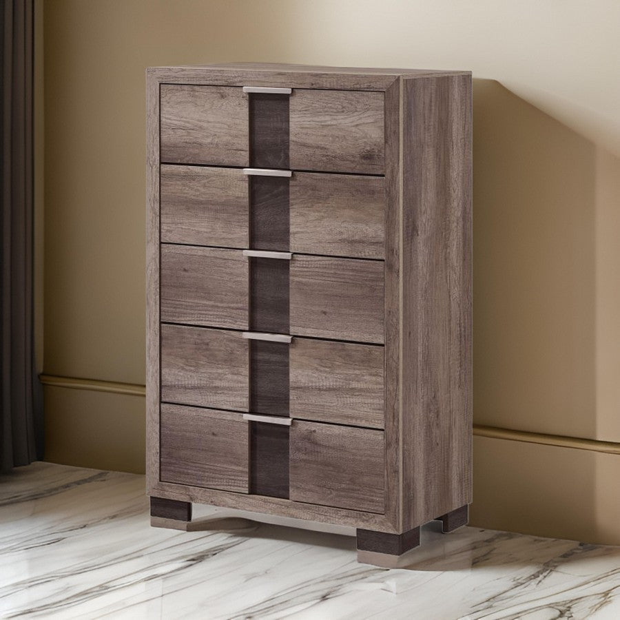 Rangley 47 Inch Tall Dresser Chest, Wood, 5 Drawers, Metal Handles, Brown By Casagear Home