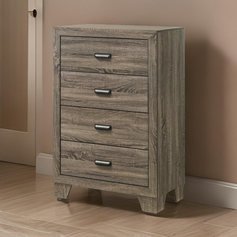 Shannon 45 Inch Tall Dresser Chest, Wood, Metal Handles, 4 Drawers, Brown By Casagear Home