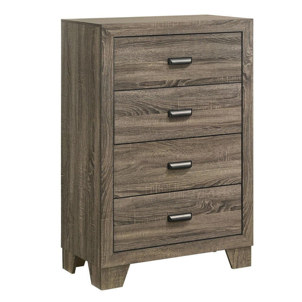 Shannon 45 Inch Tall Dresser Chest, Wood, Metal Handles, 4 Drawers, Brown By Casagear Home