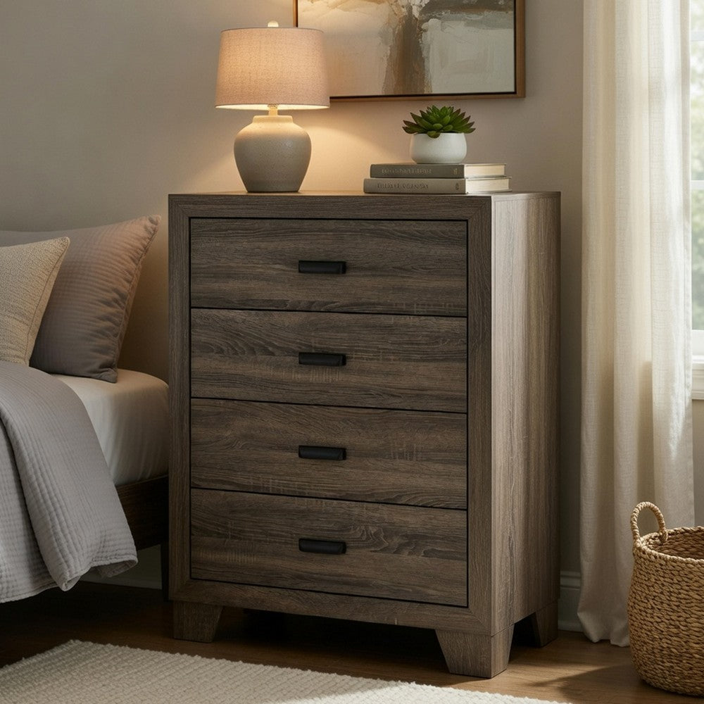 Shannon 45 Inch Tall Dresser Chest, Wood, Metal Handles, 4 Drawers, Brown By Casagear Home