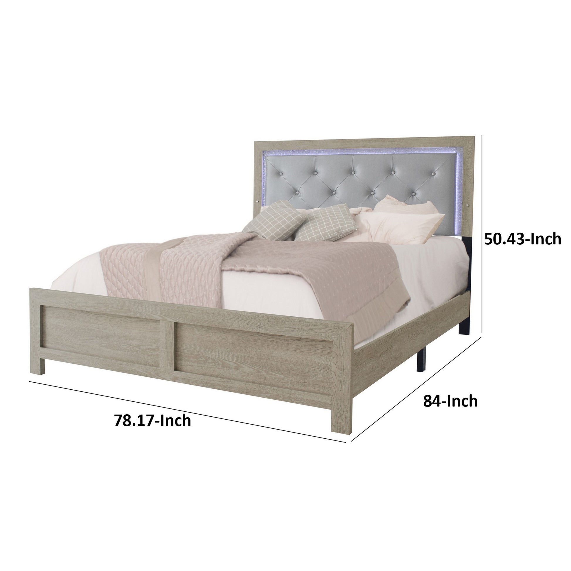 Ancy King Size Bed Tufted and Upholstered Headboard Light Gray Finish By Casagear Home BM311829