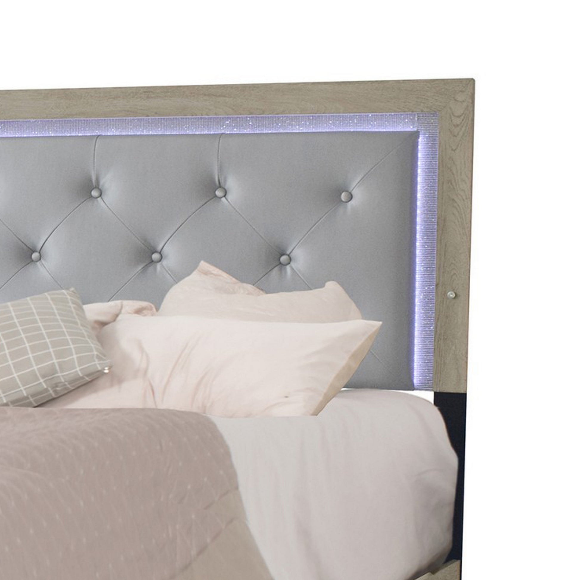 Ancy Queen Size Bed Tufted and Upholstered Headboard Light Gray Finish By Casagear Home BM311830