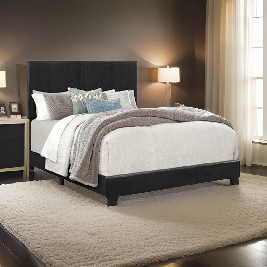 Shirin Full Size Bed, Wood, Nailhead Trim, Upholstered Headboard, Black By Casagear Home