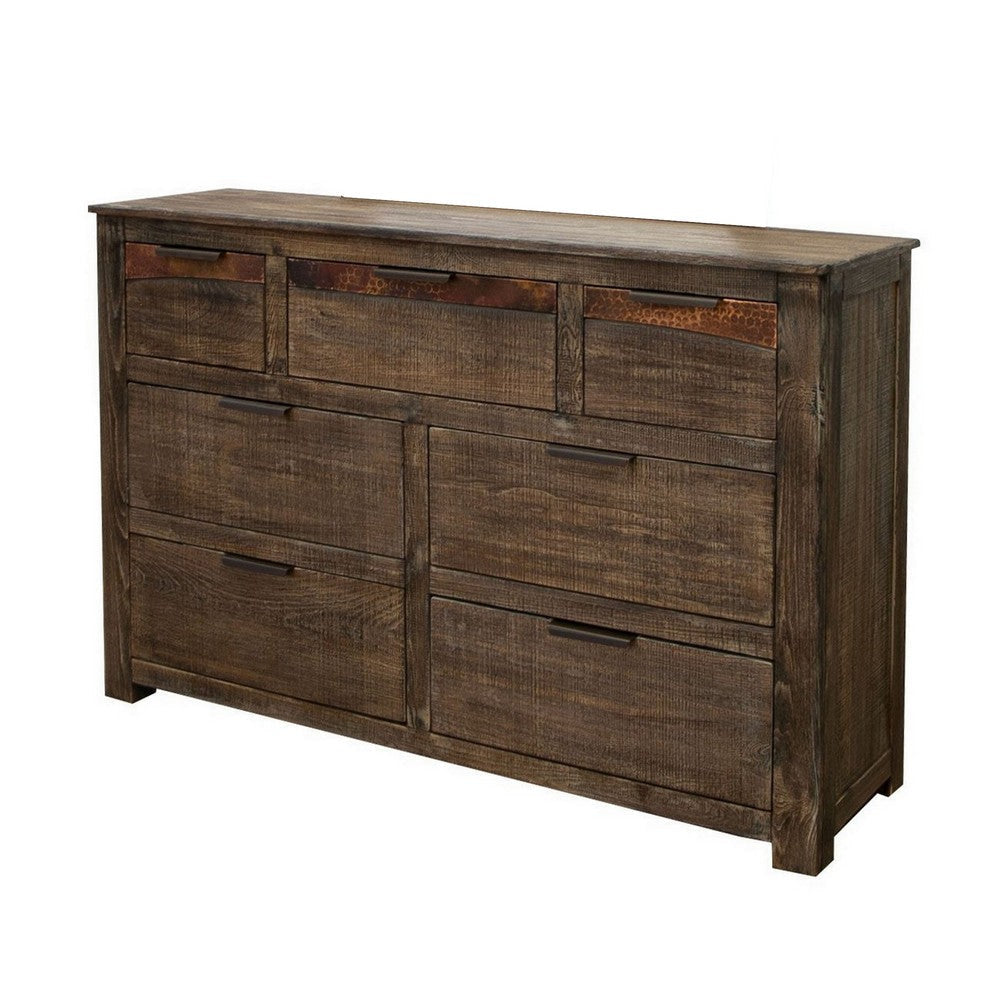 Berry 62 Inch Dresser 7 Drawers Support Legs Wood Frame Black Brown By Casagear Home BM311853