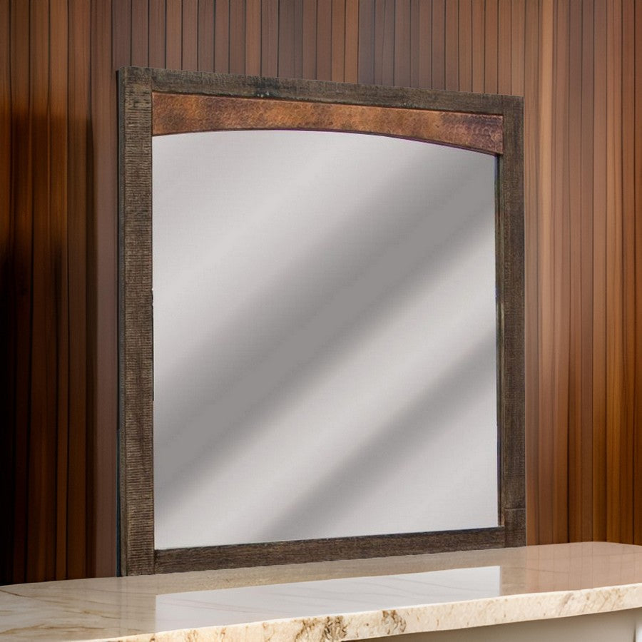 Berry 37 x 38 Inch Dresser Mirror Square Copper and Brown Wood Finish By Casagear Home BM311854