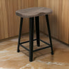 Simi 24 Inch Counter Height Stool, Industrial Black Metal Base, Brown Wood By Casagear Home