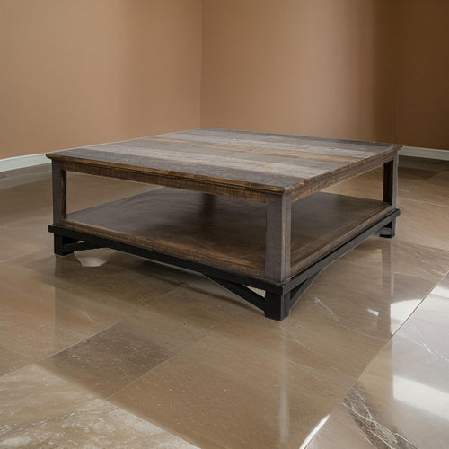 Pola 45 Inch Coffee Table, Square Lower Shelf, Transitional Gray Brown Wood By Casagear Home