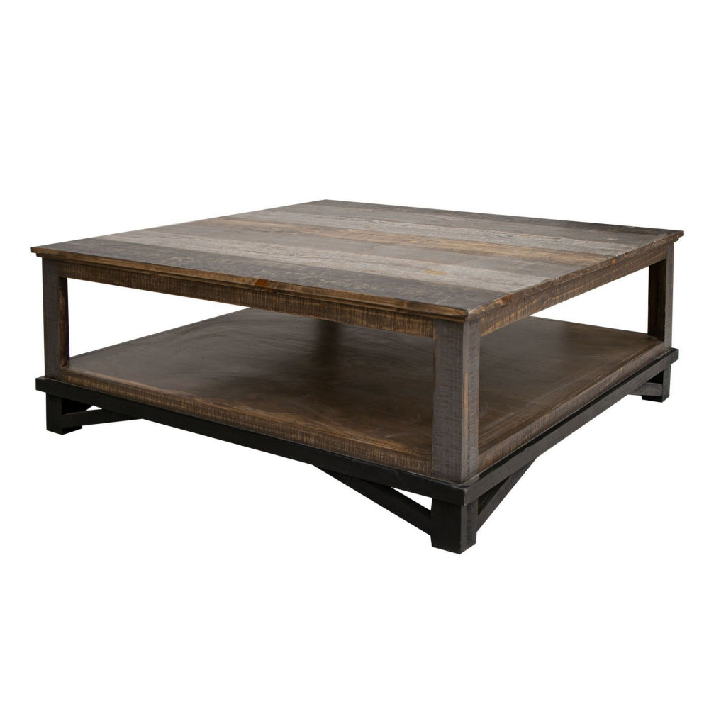 Pola 45 Inch Coffee Table Square Lower Shelf Transitional Gray Brown Wood By Casagear Home BM311864