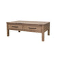 Umey 53 Inch Coffee Table 2 Drawers Light Natural Brown Wood Frame By Casagear Home BM311865