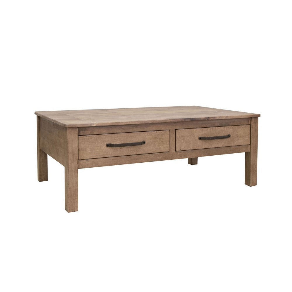 Umey 53 Inch Coffee Table 2 Drawers Light Natural Brown Wood Frame By Casagear Home BM311865