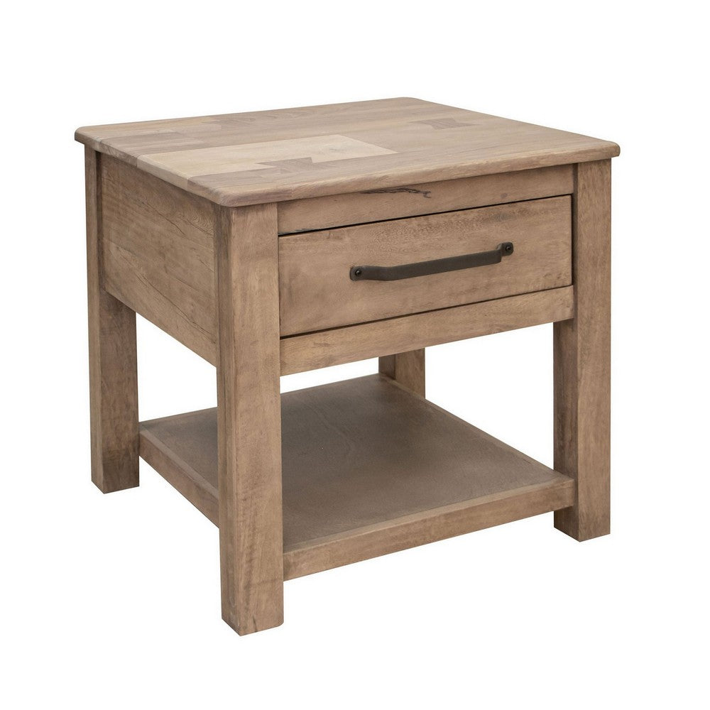 Umey 23 Inch Side End Table 1 Drawer Lower Shelf Natural Brown Wood By Casagear Home BM311867