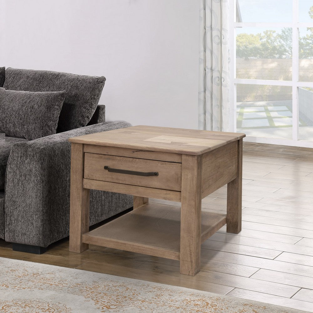 Umey 23 Inch Side End Table, 1 Drawer, Lower Shelf, Natural Brown Wood By Casagear Home