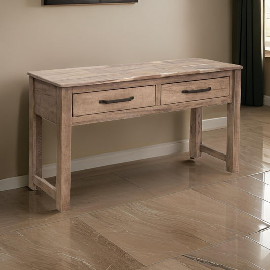 Umey 55 Inch Sofa Console Table, 2 Drawers with Metal Handles, Brown Wood By Casagear Home