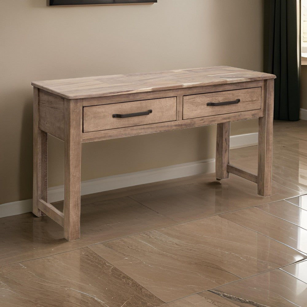 Umey 55 Inch Sofa Console Table, 2 Drawers with Metal Handles, Brown Wood By Casagear Home