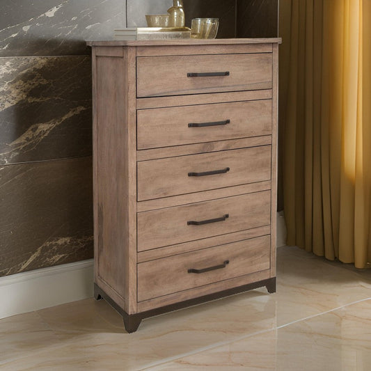 Umey 55 Inch Tall Dresser Chest, 5 Drawers, Light Natural Brown Wood By Casagear Home