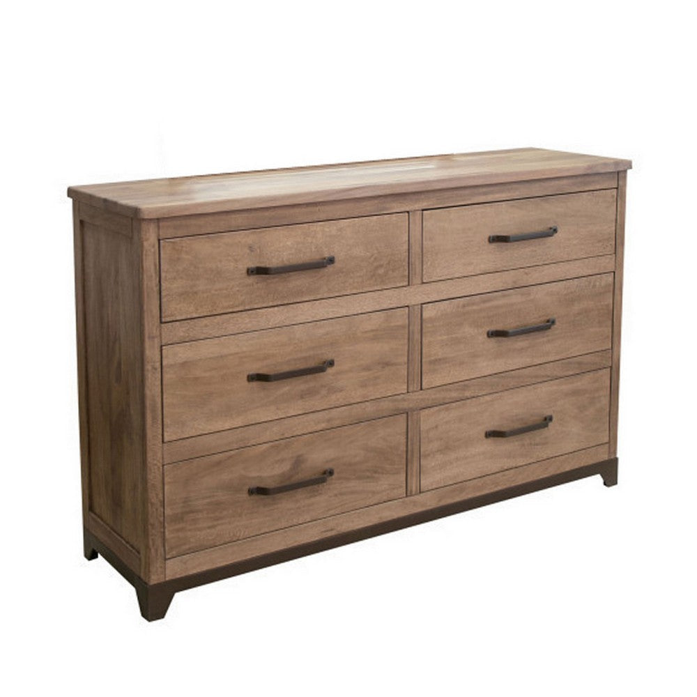 Umey 62 Inch Dresser 6 Drawers Metal Handles Light Natural Brown Wood By Casagear Home BM311870