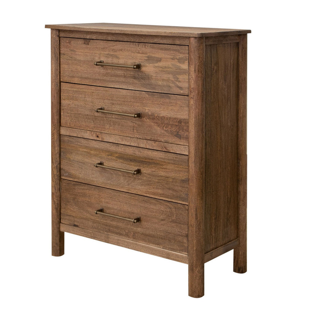 Olum 47 Inch Tall Dresser Chest 4 Drawers Gold Natural Brown Wood Frame By Casagear Home BM311879