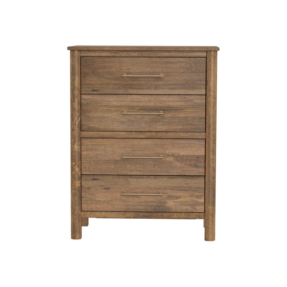 Olum 47 Inch Tall Dresser Chest 4 Drawers Gold Natural Brown Wood Frame By Casagear Home BM311879