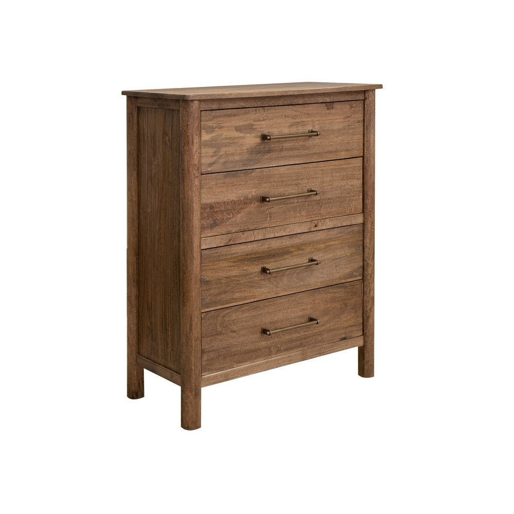 Olum 47 Inch Tall Dresser Chest 4 Drawers Gold Natural Brown Wood Frame By Casagear Home BM311879