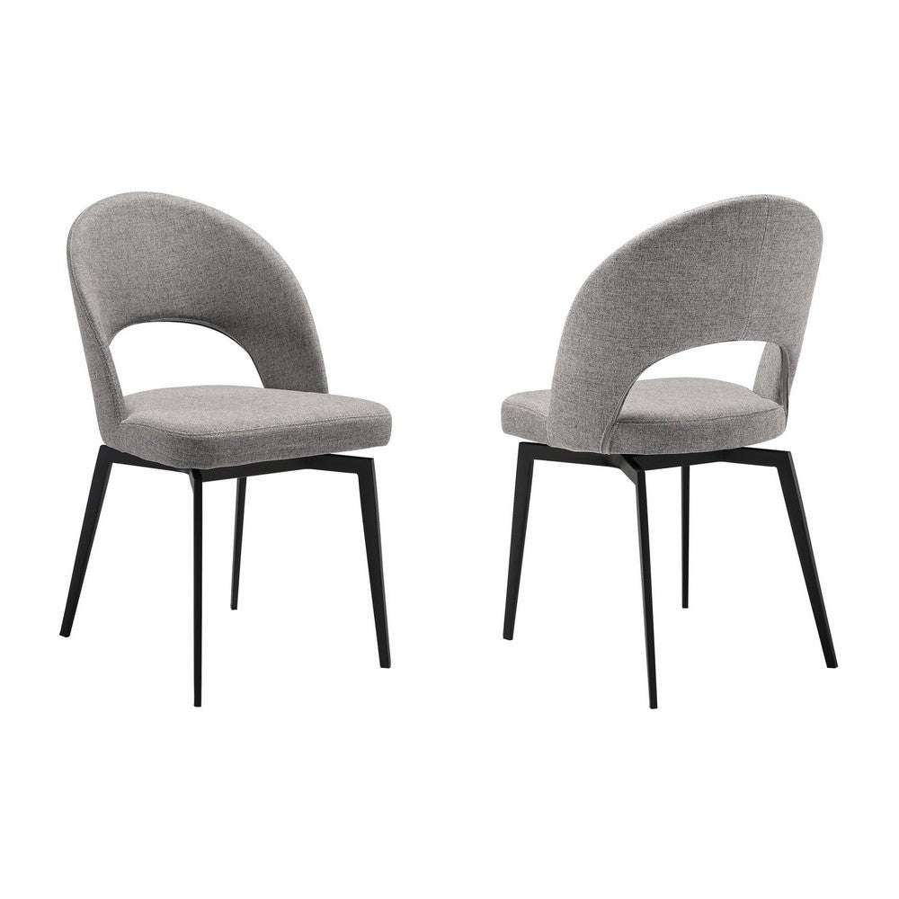 Omi 23 Inch Swivel Dining Chair Set of 2 Gray Polyester Open Back Black By Casagear Home BM311881