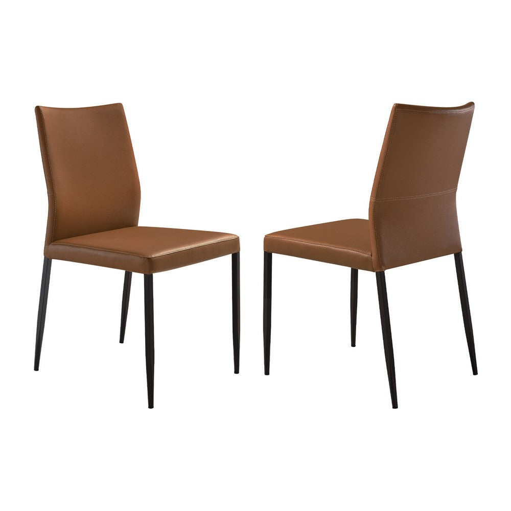 Ash 22 Inch Dining Chair Set of 2 Brown Faux Leather Tall Curved Black By Casagear Home BM311889