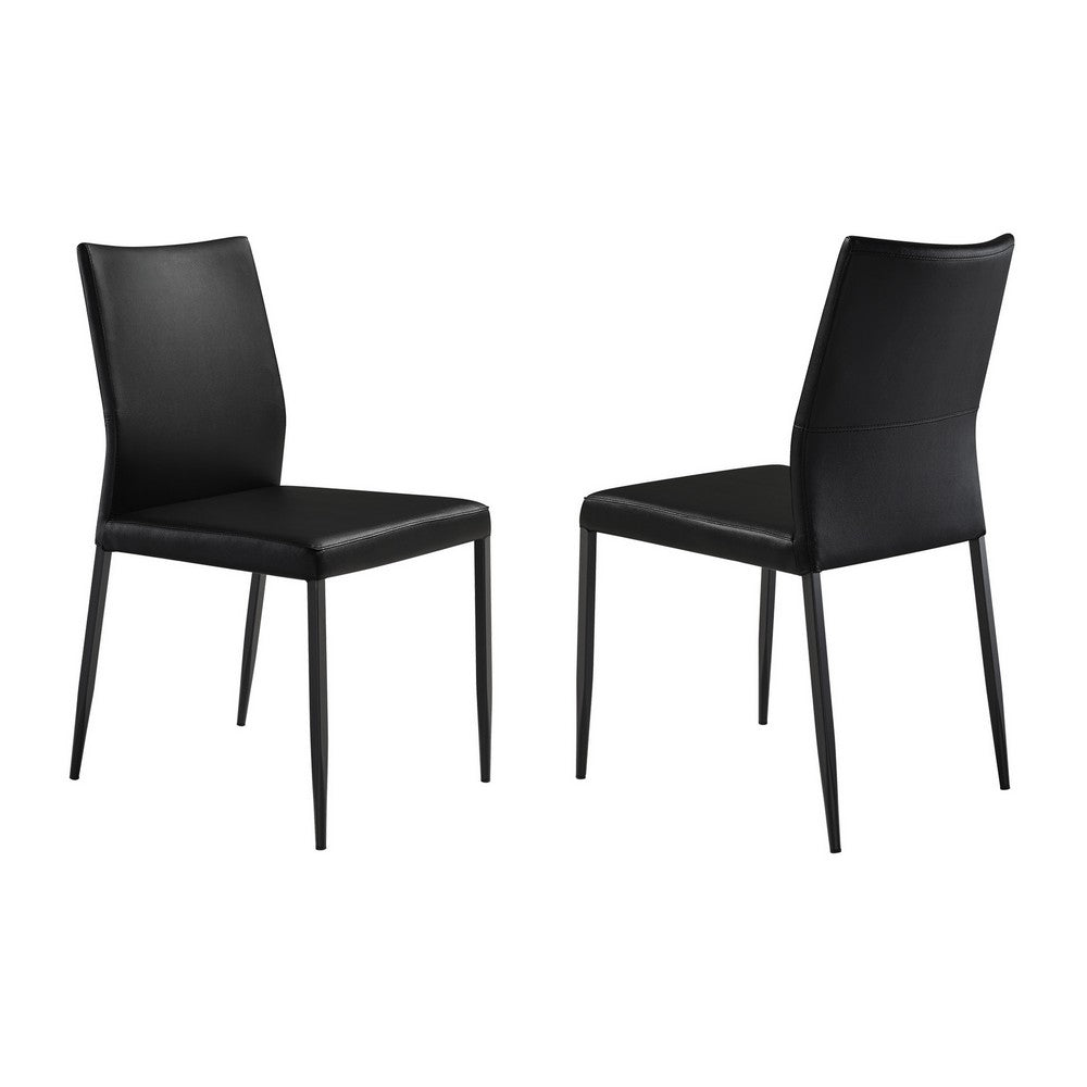 Ash 22 Inch Dining Chair Set of 2 Black Faux Leather Tall Curved Black By Casagear Home BM311890