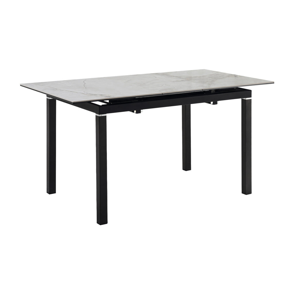 Ana 47-59 Inch Extendable Dining Table Smooth Gray Sintered Stone Black By Casagear Home BM311893