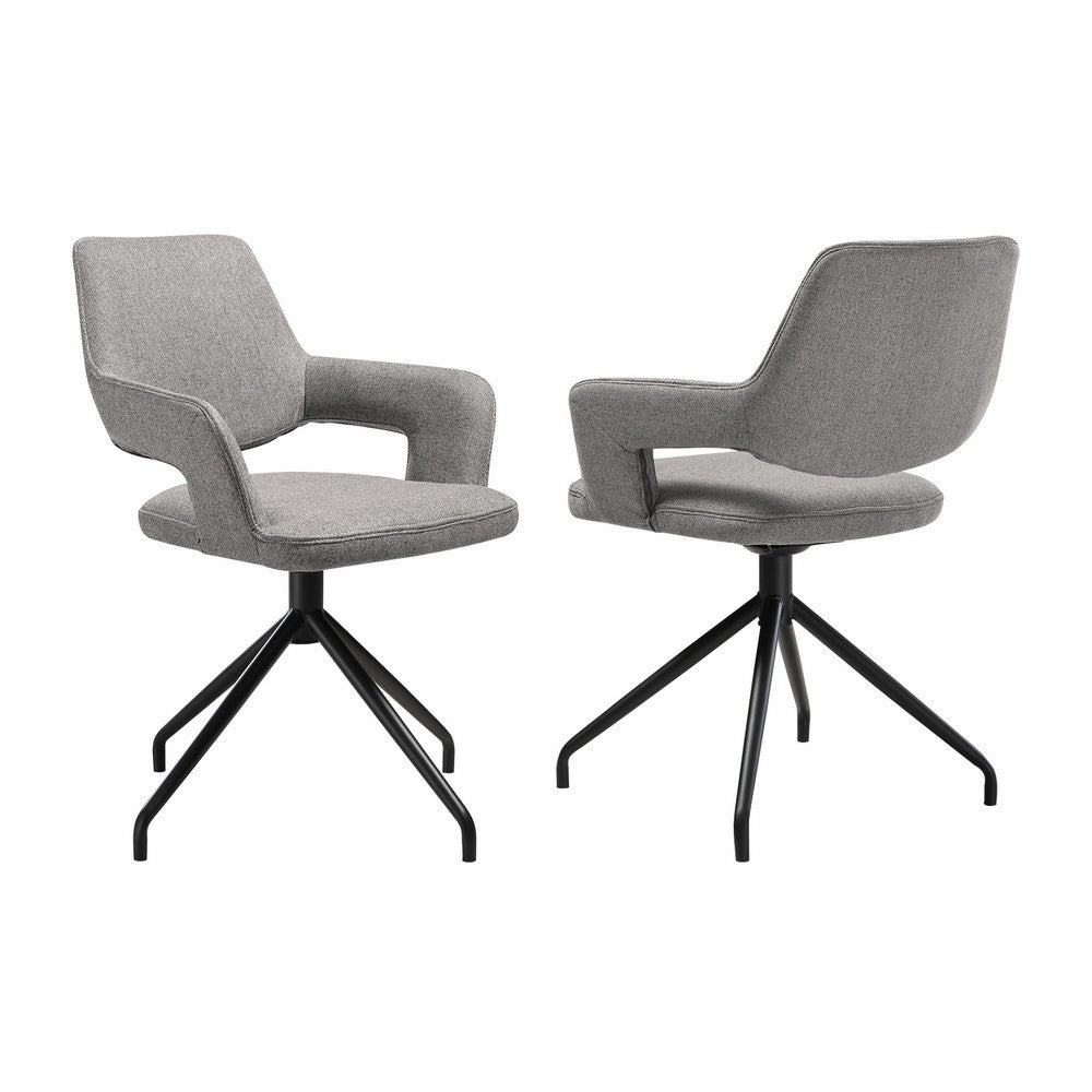 Samy 23 Inch Swivel Dining Chair Set of 2 Curved Back Padded Gray Black By Casagear Home BM311899