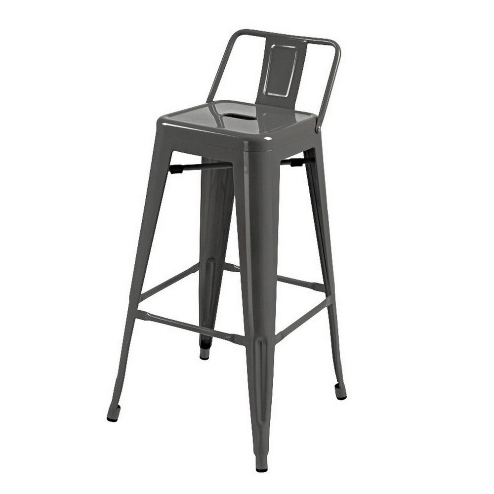 Giri 30 Inch Barstool Chair Low Backrest Tapered Legs Dark Gray Metal By Casagear Home BM311904