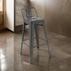 Giri 30 Inch Barstool Chair, Set of 4, Footrest and Tapered Legs, Light Gray Metal