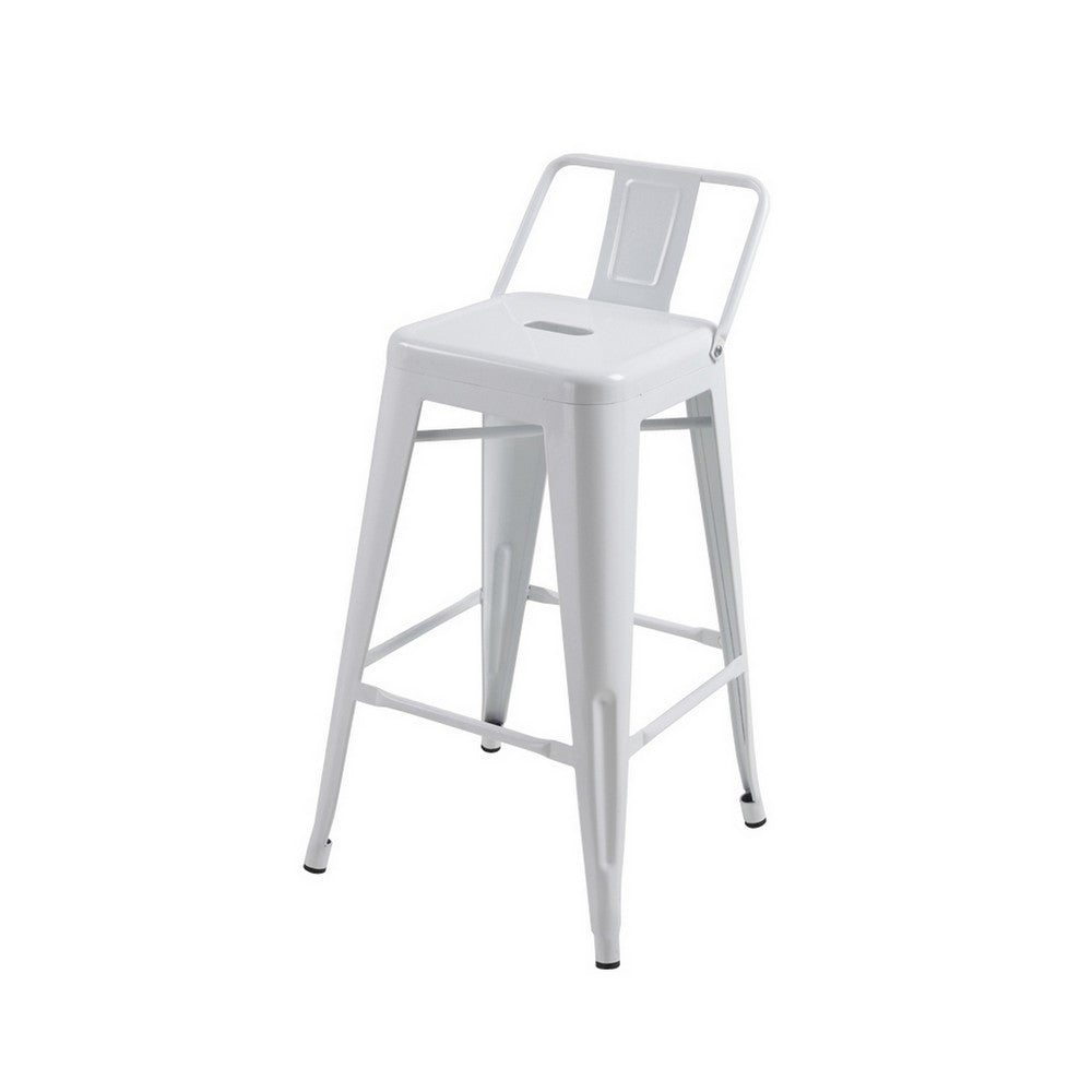 Giri 30 Inch Barstool Chair Footrest and Tapered Legs White Metal Finish By Casagear Home BM311908